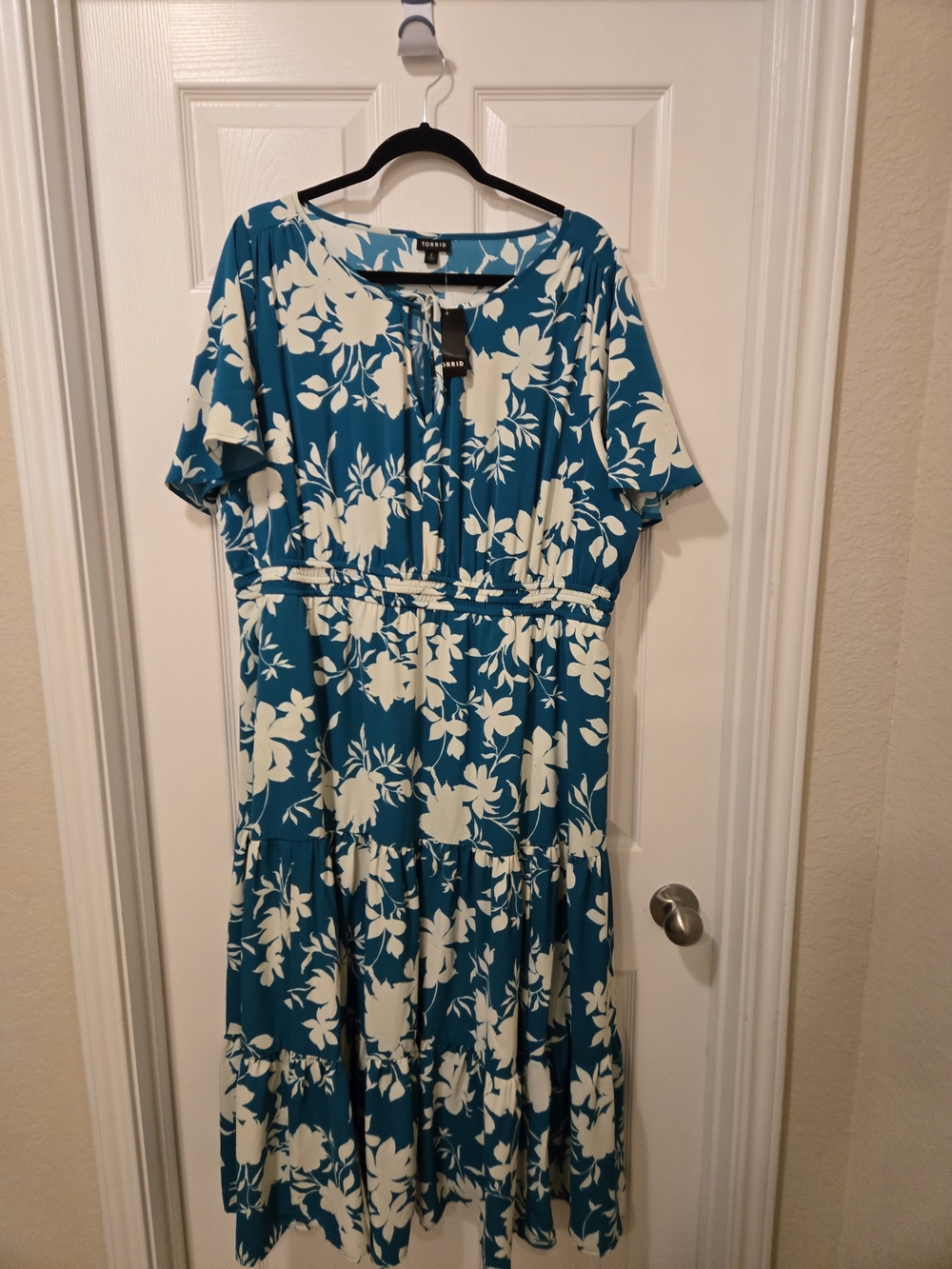 torrid Teal Floral Maxi Dress with Cream Blooms - Picture 2 of 15